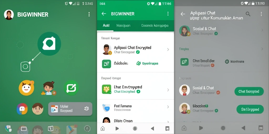 Tampilan antarmuka utama aplikasi BIGWINNER dengan fitur Chat Encrypted.