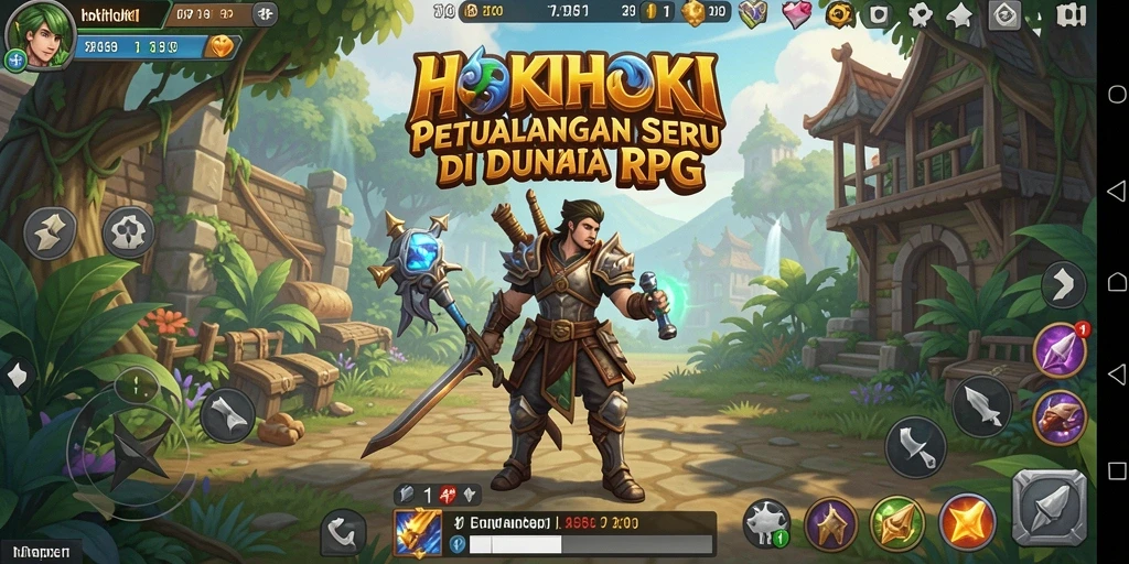 Tampilan antarmuka HOKIHOKI yang menampilkan pertarungan RPG yang mendebarkan.